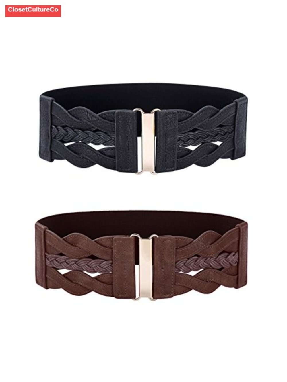 Women's Wide Elastic Waist Belt 3-Inch Braided Stretch Buckle